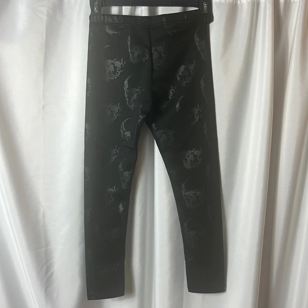 Noizz Kids Black Skull Print Leggings Girls Size 8 Stretch Gothic Punk Tights - Picture 7 of 9